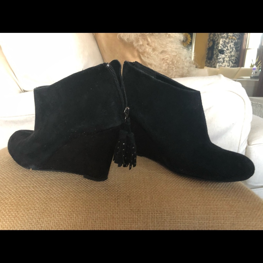 LOFT black suede wedge bootie 3” heel